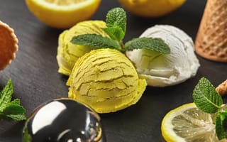 Картинка шарики, лимон, мята, десерт, лимонное, мороженое