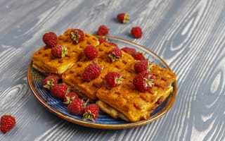 Картинка ягоды, малина, вафли, десерт