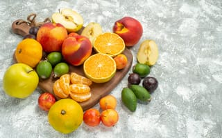 Картинка яблоки, фрукты, апельсин, персики, мандарины