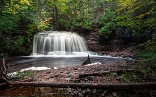 Картинка водопад, река, лес, Rock River Falls, Michigan