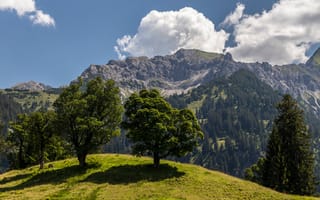 Картинка облака, деревья, Germany, trees, Бавария, горы, Германия, Альпы