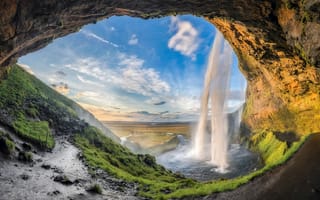 Картинка Горы, Водопад, Waterfall, Сельяландсфосс, Сюдюрланд, Seljalandsfoss, Исландия, Iceland