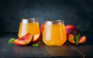 Картинка сок, стаканы, Максим Чикунов, персики, персиковый сок, дольки