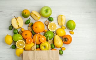 Картинка яблоки, цитрус, светлый, ассорти, фрукты, мандарины, разное