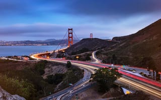 Картинка на рабочий стол, мост, San Francisco, город, дорога, вечер