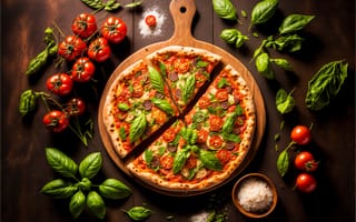 Картинка пицца, помидоры, томаты, базилик