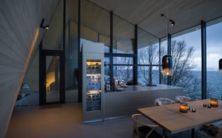 Картинка Деревья, Отель, Aurora Lodge, Modern kitchen, Современная кухня, Lyngen Alps, Norway