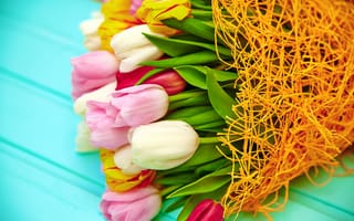 Картинка цветы, букет, fresh, тюльпаны, pink, весна, colorful, flowers