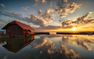 Картинка закат, озеро, Chiemsee, Германия, эллинг, Бавария