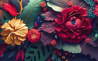 Картинка листья, цветы, leaves, натюрморт, colorful, flowers