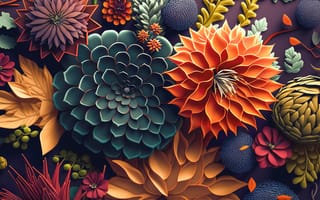 Картинка листья, цветы, натюрморт, colorful, flowers, leaves