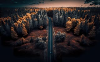 Картинка дорога, осень, пейзаж, dark, colorful, лес, forest, road