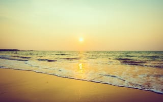 Картинка песок, море, sky, пляж, закат, sea, sunset, beach