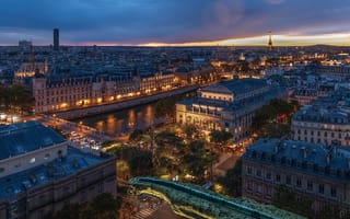 Картинка река, Франция, Paris, здания, панорама, дома, ночной город, Париж