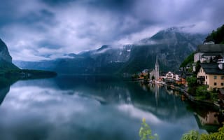 Картинка горы, озеро, здания, Альпы, Австрия, дома, утро, Austria