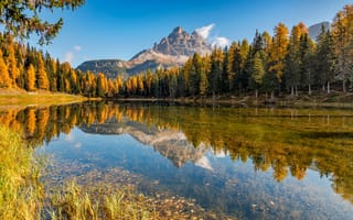 Картинка осень, горы, Италия, озеро, Lago d'Antorno