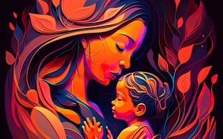 Картинка Child, Mom, Mother, AI art, Mother's Day, Celebrations