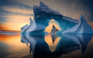Картинка лед, небо, отражение, облака, рассвет, пейзаж, рендеринг, природа