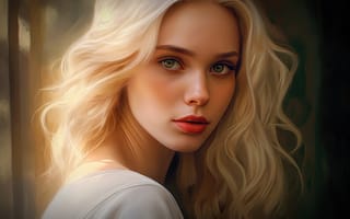 Картинка взгляд, девушка, арт, блондинка, свет, лицо, живопись, портрет