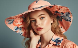 Картинка взгляд, девушка, руки, лицо, цветы, шляпа, блондинка, портрет