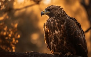 Картинка Ветка, Рассвет, ИИ-арт, Хищник, Орёл, Цифровое искусство, Беркут, Хищная птица