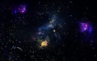 Картинка корабль, астероиды, звезды, космос