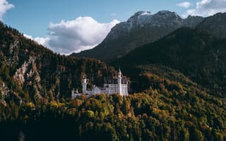 Картинка Neuschwanstein, German, Nature, Wood, Germany, Clouds, Landscape, Mountain