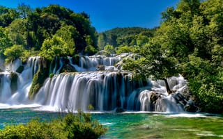 Картинка лес, деревья, река, водопад, Хорватия, Croatia, каскад, Krka National Park