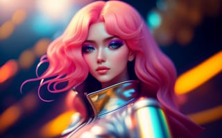 Картинка Девушка, Взгляд, Розовые волосы, Волосы