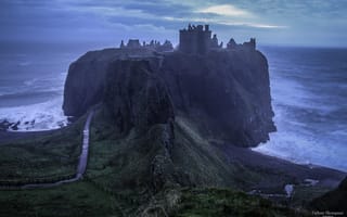 Картинка море, небо, руины, Scotland, тучи, замок Данноттар, облака, Шотландия