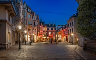 Картинка улица, здания, вечер, дома, Germany, Ахен, фонари, Германия