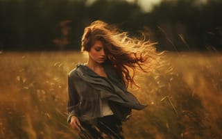 Картинка поле, лето, прогулка, девушка, ветер, поза, трава, блузка