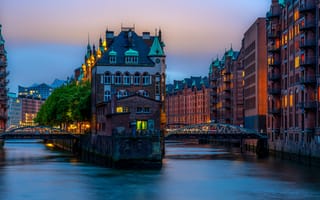 Картинка здания, дома, Германия, Гамбург, Speicherstadt, каналы, мосты, Germany