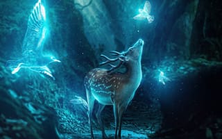 Картинка animals, birds, deer, antlers