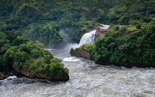 Картинка waterfall, trees, banks, landscape, river