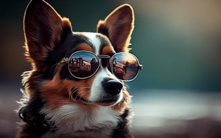 Картинка Собака, Взгляд, Солнцезащитные очки, Искусство искусственного интеллекта, ИИ-арт, Цифровое искусство, Уши, Морда