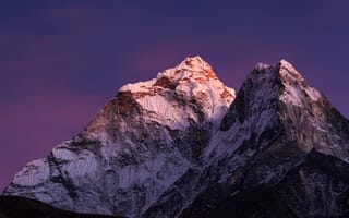Картинка небо, снег, природа, закат, горы, вечер, Непал, скалы