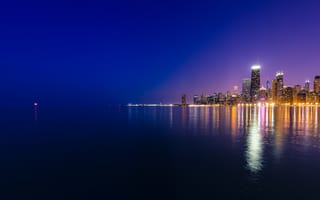 Картинка city, lights, Michael Zheng, Lake Michigan, landscape, night, USA, Chicago