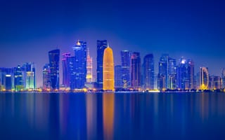 Картинка city, lights, Qatar, night, Michael Zheng, skyscrapers, Doha