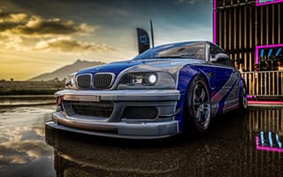 Картинка car, drift, sunset, reflection, rain, Forza Horizon, clouds, sky