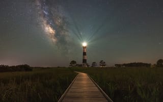 Картинка Ночь, Звезды, Carolina, Каролина, USA, Свет, Bodie Island, США