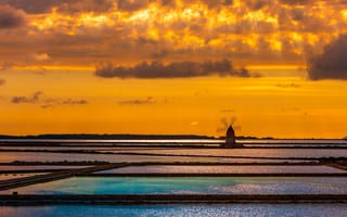 Картинка Закат, Лето, Солонки, Summer, Италия, Italy, Marsala, Sunset