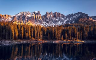 Картинка лес, Италия, Italy, South Tyrol, Forest, Carezza Lake, Южный Тироль, Озеро Карецца