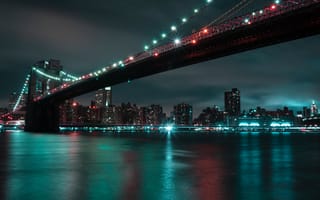 Картинка ночь, мост, Бруклинский мост, город, заставка, городской пейзаж