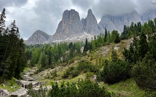Картинка Puez-Odle Nature Park, тучи, Trentino-Alto Adige, горы, природа, Трентино-Альто-Адидже, Италия, деревья