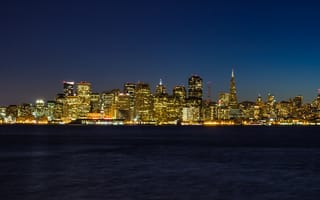 Картинка океан, ночь, огни, город, San Francisco Skyline