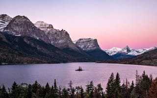 Картинка небо, деревья, горы, USA, природа, скалы, США, Glacier National Park