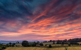 Картинка Sunset, закат, поле, Tuscan, Italy
