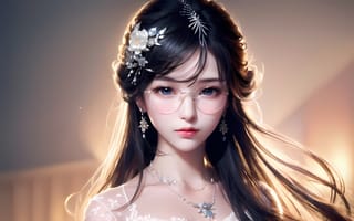 Картинка украшения, портрет, asian, боке, в очках, красавица, beauty, азиатка