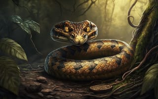 Картинка Взгляд, Змея, Рептилия, Глаза, Ветки, Животное, Морда, Деревья